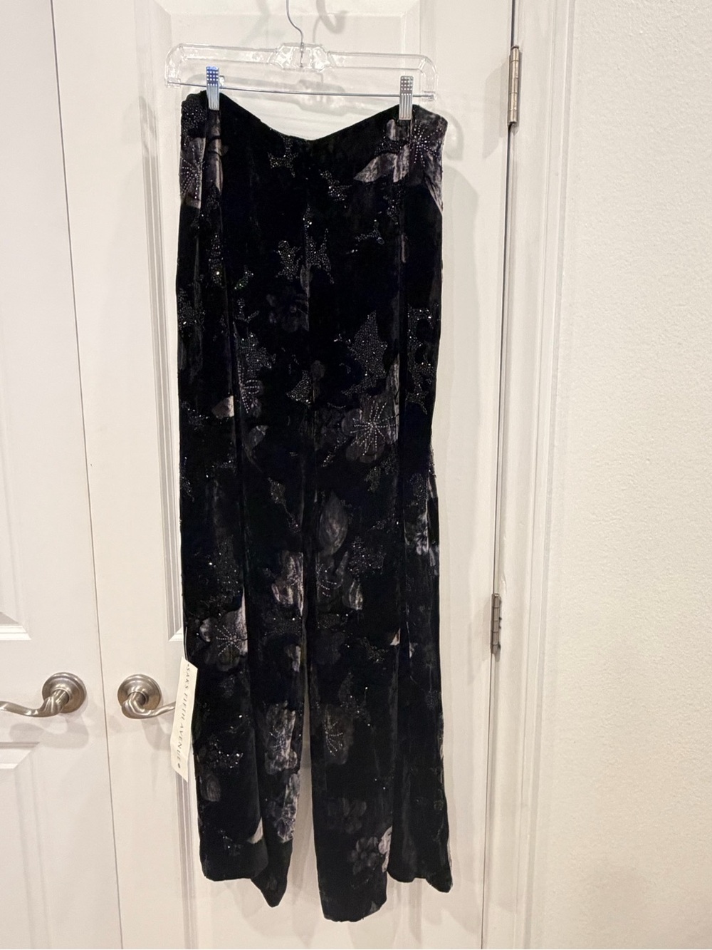 Carmen Marc Valvo Black Velvet Wide-Leg Women's formal Pants size 12